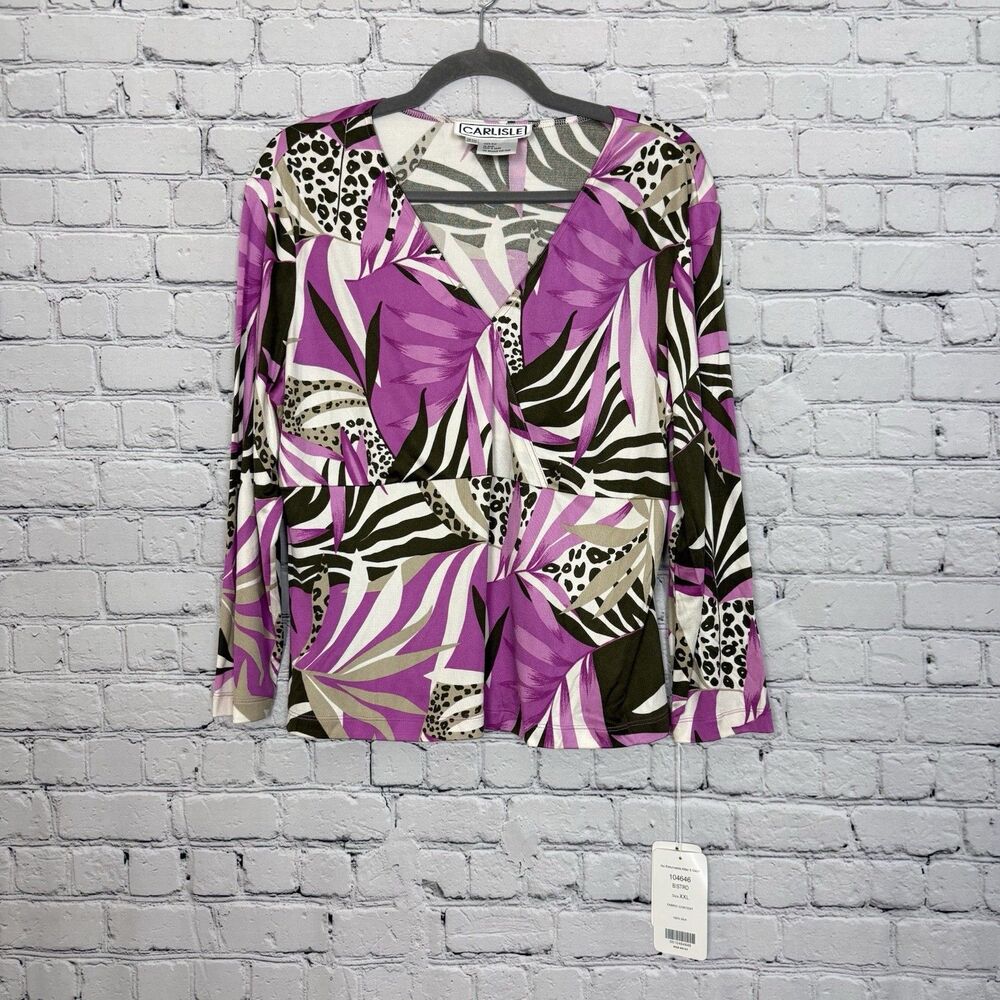 Carlisle 100% Silk Abstract Floral Print Blouse Top Womens XXL Pink Multi NWT